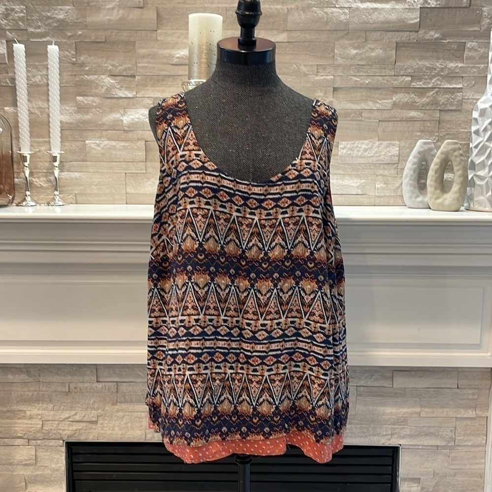 Lucy & Laurel Size 2X Sleeveless 100% Rayon Geometric Summer Top Size 1X